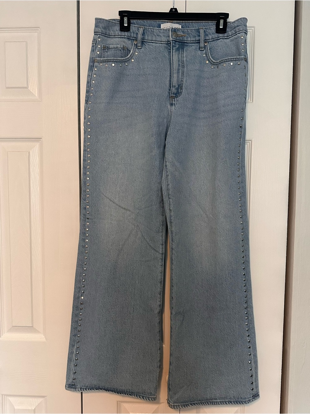 LOFT Light Blue Wide-Leg Jeans with Stud Trim
